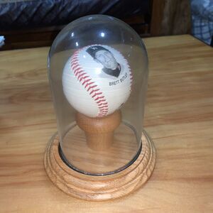 Baseball 7”Glass Display Dome w/ Oak 2” Pedestal On 5.75” Oak Wooden Base Ovrstk